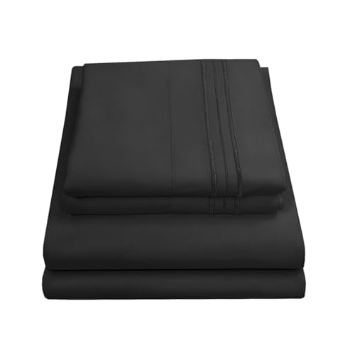 King Size Sheets - Breathable Luxury Bed Sheets with Full Elastic & Secure Corner Straps Built In - 1800 Supreme Collection Extra Soft Deep Pocket Bedding Set, Sheet Set, King, Black