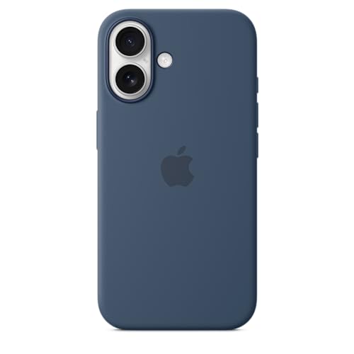 Image of Apple iPhone 16 Silicone Case with MagSafe and Camera Control: Lightweight Phone Case, Wireless Charging Compatible, Smooth Matte Finish; Denim