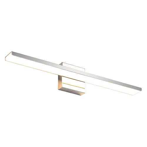 JUSHENG Modern Bathroom Vanity Light Fixtures 24" Inch, Chrome LED Wall Lamp Sconces Indoor 24W with Aluminum Make up Mirror Lights Warm White 3000K JUSHENG Modern Bathroom Vanity Light Fixtures 24" Inch, Chrome LED Wall Lamp Sconces Indoor 24W with Aluminum Make up Mirror Lights Warm White 3000K