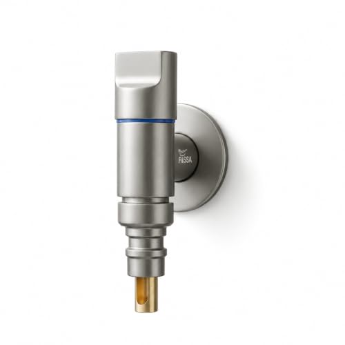 Image of Fossa 1-Year Warranty Stainless Steel Laundry Washing Machine Faucet | Outdoor Water Spigot with Handle | Multi-Use Hose Connector Tap, Angle Valve - Grey (Matte Finish)