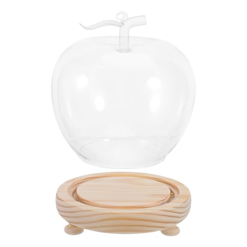 TOYANDONA Cloche en Verre de Pomme Petite Taille avec Socle en Bois Naturel Lumineux, Couvercle Protecteur Anti-poussière pour Figurines, Objets D’Art en Argile, Présentoir Décoratif