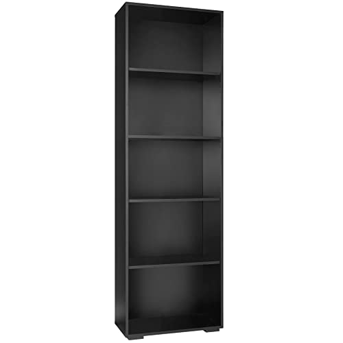 TecTake 800842 Bibliothèque avec 5 Étagères en Bois MDF Meuble de Rangement pour Salon, Bureau, Chambre, Cuisine – Diverses Couleurs (Noir)