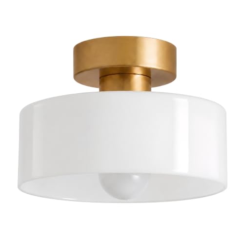 LFsem Lámpara de techo de cristal moderna minimalista, plafón cilíndrico E27, para pasillo estudio cocina dormitorio，Blanco