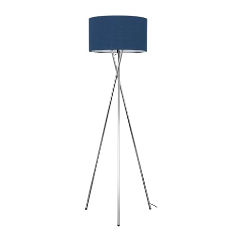 MiniSun | Modern Polished Chrome Metal Tripod Floor Lamp with a Navy Blue Cylinder Shade | Floor Lamps & Home Improvements Essential