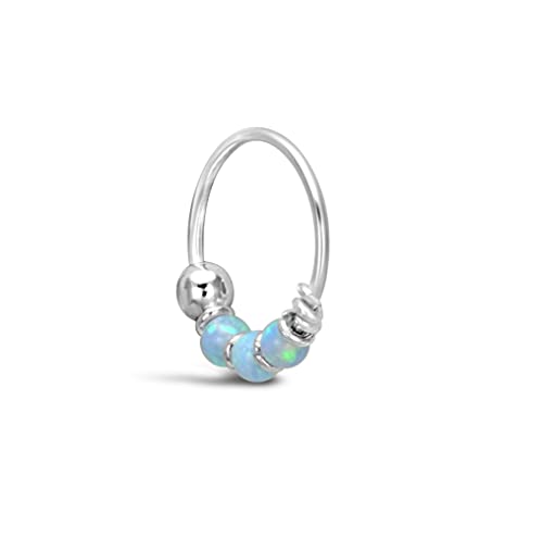 925 Sterling Silver Very Small 10Mm Blue Opal Hoop Earring - Single Hoop For One Ear - For Helix, Cartilage, 2Nd Ear Piercing | Handmade By Miya Jewelry Creations #TOP1