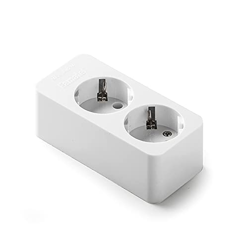 FAMATEL – Regleta 2 Tomas | Sin Interruptor | Sin Cable | hasta 3680W | Protección Infantil | Orientación Tomas a 45o | Evita consumos Fantasma | TT | Lateral | 16A | 250V | Blanco