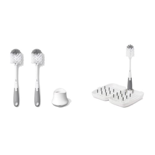 Image of OXO Tot Bottle Brush with Nipple Cleaner and Stand – Gray, 2-Pack & Tot Travel Size Drying Rack with Bottle Brush- Gray