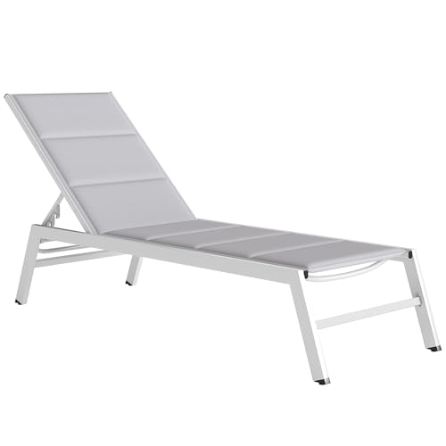 Outsunny Sonnenliege Atmungsaktive Breite Gartenliege mit 6-Fach Verstellbar Rückenlehne Aluminiumrahmen, gepolsterter Liegestuhl bis 120 kg Relaxliege Gartenmöbel für Garten Terrasse Pool Hellgrau