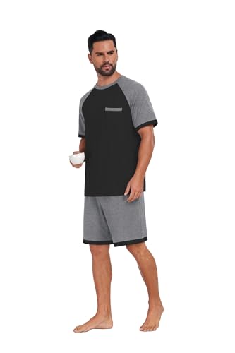 Image of Mens Pajamas Set Lightweight Summer Pjs Sleepwear Soft Comfy Short Sleeve Loungewear With Pocket (S-4X)