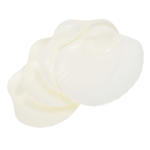Hemobllo 4Pcs Shell Shaped Dumpling Plate Food Serving Platter with Sauce Compartment Versatile Tray for Sushi Appetizers and Snacks Pearl