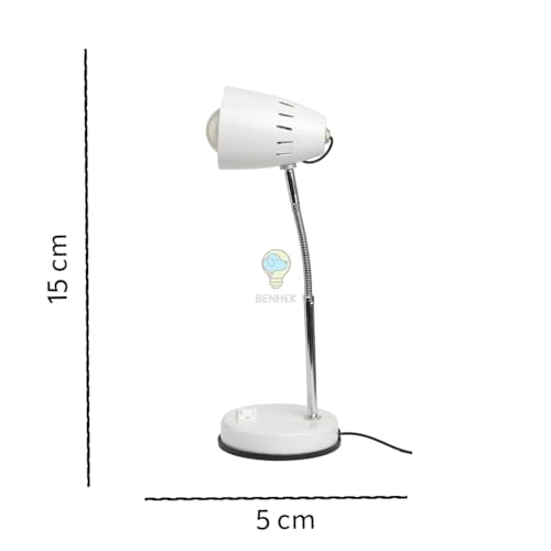 Image of BEHMEK Modern Metal Study Lamp | Adjustable Desk Light for Reading, Study & Office Work | Flexible Neck Table Lamp for Students and Home Office (White)