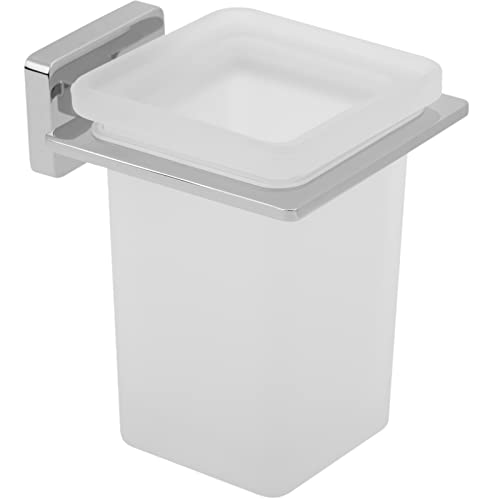 PrimeMatik - Vaso 75x75 mm Porta Cepillo de Dientes con Soporte Porta Vaso de Pared Modelo Ever
