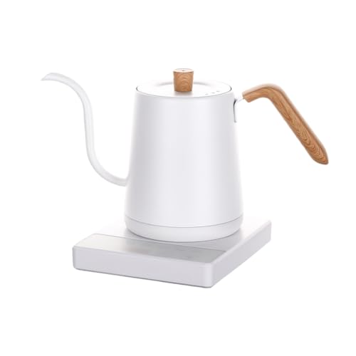 WIOLE 電気ケトル コーヒーメーカー 保温機能 空焚き防止機能 目覚ましスイッチ 細口 ミルク 粉ミルク お茶 ギフト 溶ける湯沸かし器 木目調仕上げ キッチン用品 結婚記念日 クリスマスプレゼント (ホワイト,110V)