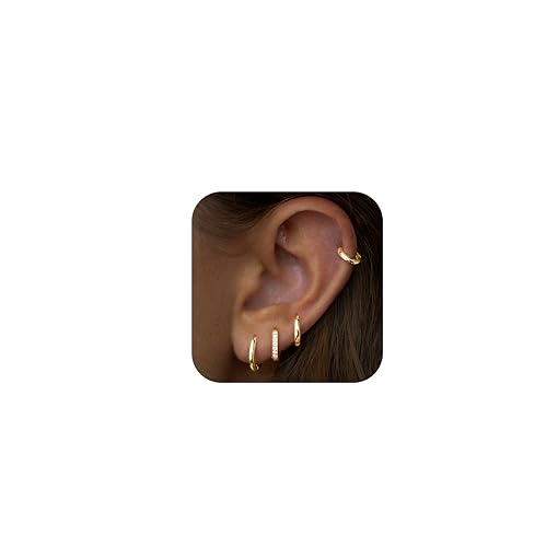 Gold Hoop Earrings for Women Trendy Hypoallergenic Small Huggie Cartilage Stack Cute Earring Set for Sensitive Ears Clip On Gold Helix Conch Rook Tragus Daith Piercing Jewelry Gifts for Mom Accessories