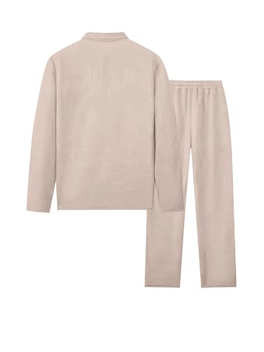 Image of Jawdrobe Men's Waffle-Check Co-Ord Set | Self-Textured Collar Top | Drawstring Jogger Pants | Cotton-Blend Loungewear /Night-Suit | Casual Travel & Streetwear Two-Piece