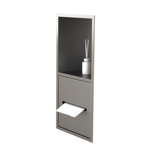Ducha de acero inoxidable, accesorio de baño moderno para suelos de baldosas, estantes integrados, fácil instalación, tamaño: 23 x 17 x 12 cm, soporte para pañuelos incluido.