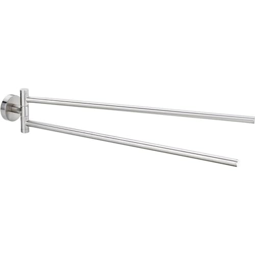 tesa Moon Swing Arm Towel Bar - No Drill Two-Armed Towel Rail Chromed Metal and Stainless for The Bathroom with Swivelling Arms - Includes Removable Glue Solution