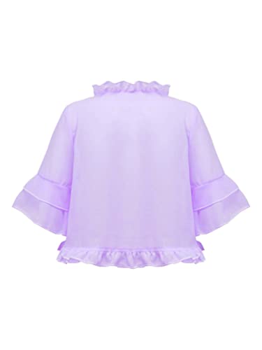 easyforever Kids Girls Bolero Shrug Mid-Sleeve Ruffle Edge Chiffon Shawl Pearls Pendant Lace-up Straps Cardigan Wrap Top2
