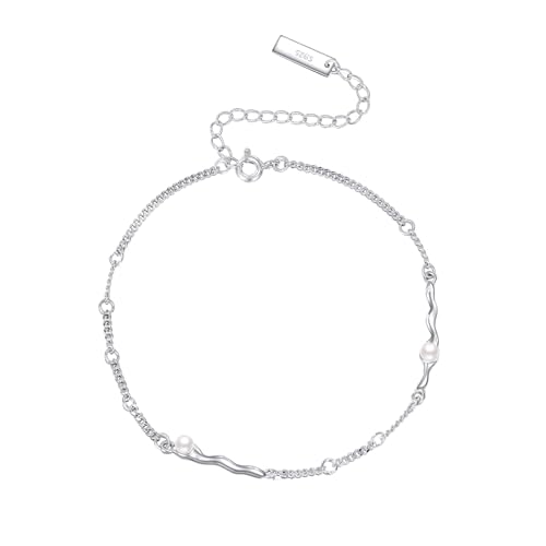 Image of CRMAD Moonstone Moon /star /daisy /turquoise /rose flower /cat /Hecate /airplane /pearl /Chakra /rose pearl /butterfly /wave /starfish Anklet for Women Sterling Silver Anklet Irish Jewelry
