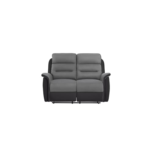 LOUNGITUDE - Canapé/Fauteuil de Relaxation Manuel - Simili et Microfibre - Gris - 2 Places