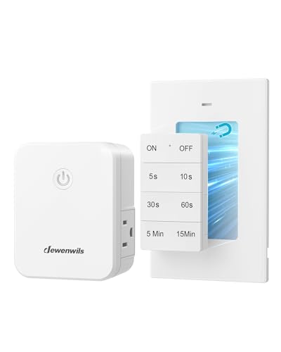 DEWENWILS Garbage Disposal Wireless Switch Kit, 15A/1875W Remote Control Outlet, 5s/10s/30s/60s/5min/15min Timer Outlet, 100FT RF Range Wireless Light Switch, Dual Outlets for Sink, Iron, Coffee Maker