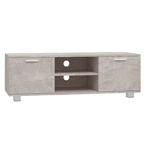 Foknhdi Table basse pour TV Gris béton 120 x 40,5 x 35 cm en bois avec cadre en aluminium moderne Buffet avec 4 compartiments avec trous pour câbles pour...