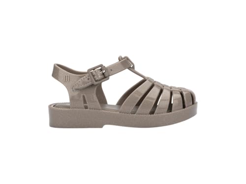 Image of mini melissa Possession Sandal for Kids, Beige Glitter, 8 | Iconic Fisherman Jelly Sandal for Toddlers & Girls, Adjustable Buckle, Waterproof, Bubblegum Scent, Play & Dress Shoes