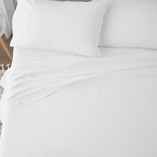 Martex 225 Thread Count Cotton Rich Bed Brushed Cotton Blend Super Soft Finish Easy Care Machine Washable Wrinkle Resistant Bedroom Guest Room 4 Piece Sheet Sets, Full, White #TOP5