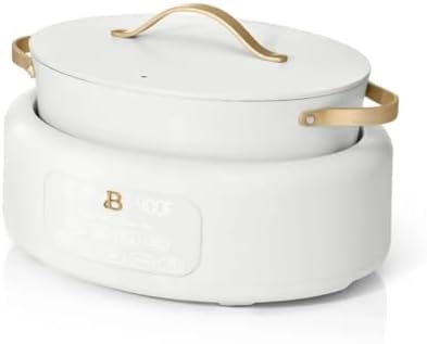 Beautiful 10-in-1 Electric Multi-Cooker by Drew Barrymore, 6-quart, digital display, 10 cooking functions, non-stick pot, easy one-touch control (White Icing)
