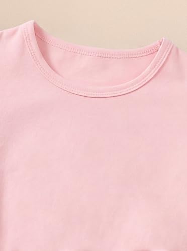 Image of Girls 2 Piece Outfits Summer Ruffle Sleeve Top and High Waisted Striped Shorts Set, Cute Casual Clothes for Girls 7-14 Pink Floral 13-14 Years