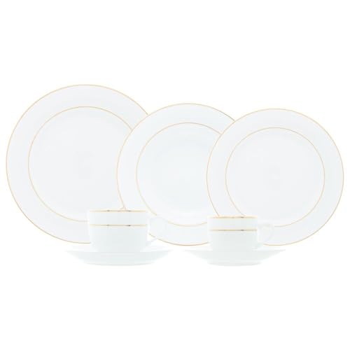 WOLFF - Aparelho de Jantar 42 Peças de Porcelana com Fio de Ouro Mônaco Branco