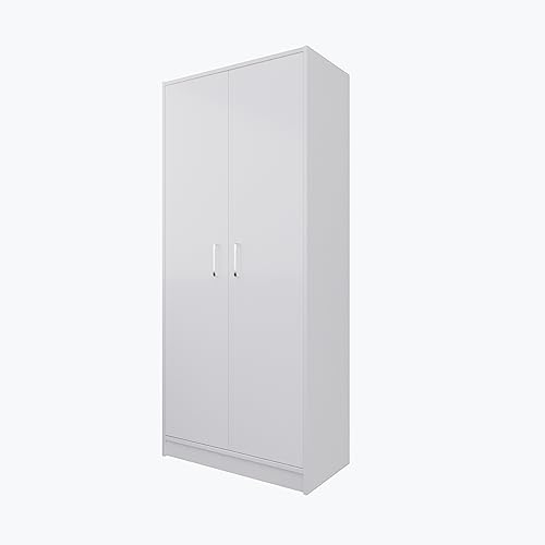 Image of VIKI Wardrobe | Wooden Almirah for Clothes,Door for Bedroom, 2 Door Wardrobe with Door & Hanging Space (Frosty White - 40D x 80W x 180H) | 1 Year Warranty