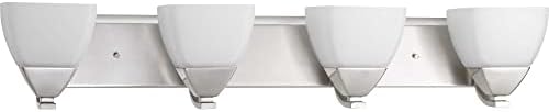 Brushed Nickel 4-Light Bath Vanity with Etched White Glass Shades