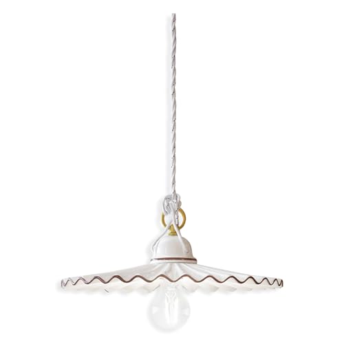 Suspension Ferroluce Retrò en céramique laiton satiné 31 cm C084