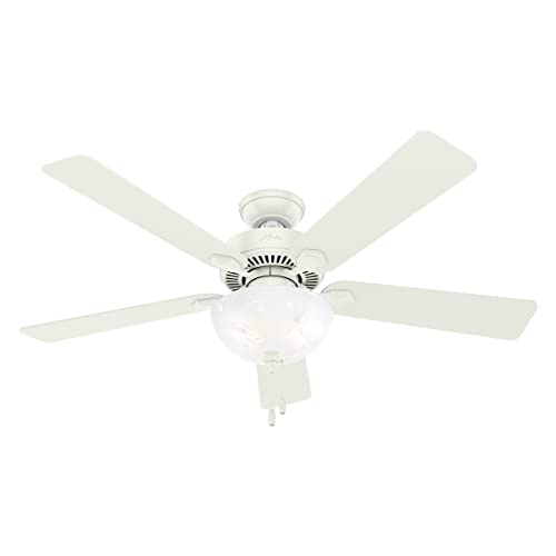 Hunter 52 inch Indoor Ceiling Fan with LED Light - White Ceiling Fan with Pull Chain, For Bedroom, Living Room, or Kitchen, Standard Mount, No Remote, 5 Blades - Swanson 50908, Fresh White