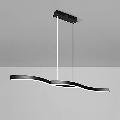 Elksdut Lámpara Colgante de Arco LED Lámpara Lineal Lámpara Colgante de Techo Negra Minimalista con Control Remoto, Accesorios de iluminación suspendidos en Tiras, candelabros de Comedor con Isla de
