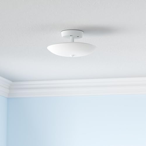 Image of Nuvo SF77 /823, 12 inch Flush Mount Ceiling Light, White Glass, Ceiling Fixture | Uses two E26 bulbs, Low-profile design, Damp location rated, White finish, Easy installation