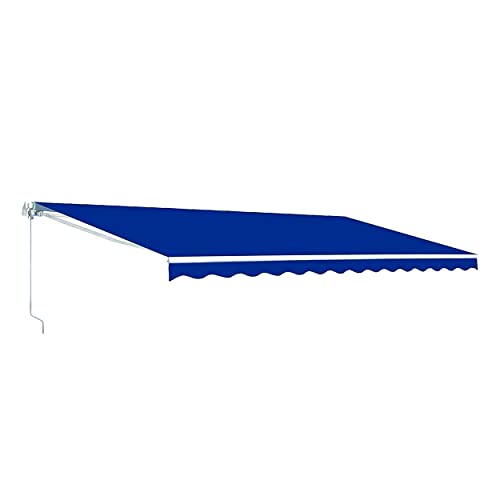 ALEKO Retractable 12x10 Feet Manual White Frame Patio Awning - 100% Polyester Canopy, Cover, Sun Shade, Shelter for Yard, Deck, Balcony - UV Protection – Blue - AW12X10BLUE30
