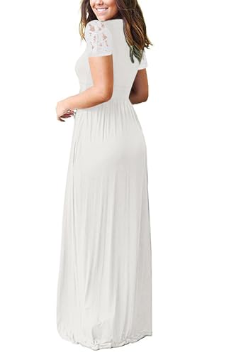 Image of AUSELILY Maxi Dresses for Women 2026 Lace Short Sleeve V Neck Wrap Long Dress with Pockets