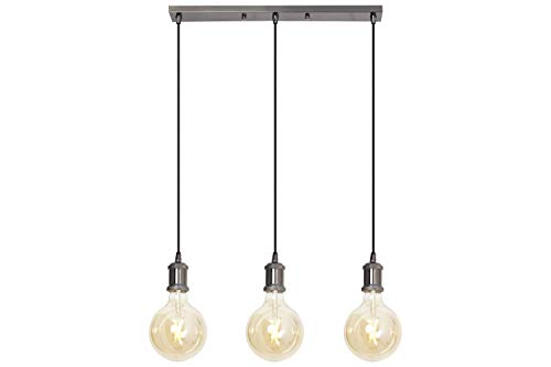 4lite Indoor Vintage 3 Light Bar Pendant Ceiling Light (Blackened Silver) Pendant Light with 1.5m Adjustable Cable & 3X 640lm E27 G125 LED Smart Amber Coated Filament Bulb- 4L1/7017-4Yr Guarantee
