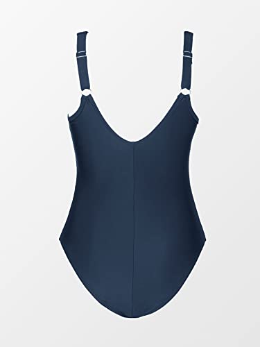 Cupshe Women Plus Size One Piece Swimsuit V Neck Mesh Sheer Tummy Control Bathing Suit With Adjustable Wide Straps, 2X Dark Blue #TOP4