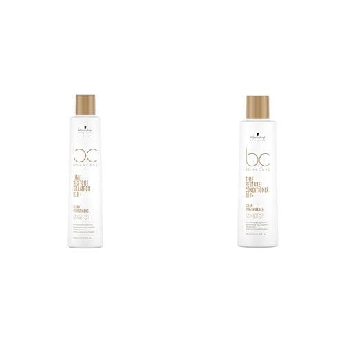 Image of Schwarzkopf Bonacure Time Restore Shampoo & Conditioner Set for Mature Hair with Q10+ and Vegan Keratin Rejuvenating & Strengthening Care 250ml & 200ml