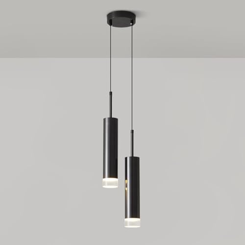 Suspension à tube long en cuivre noir et laiton, lustre LED 12W à 3 couleurs pour salle à manger