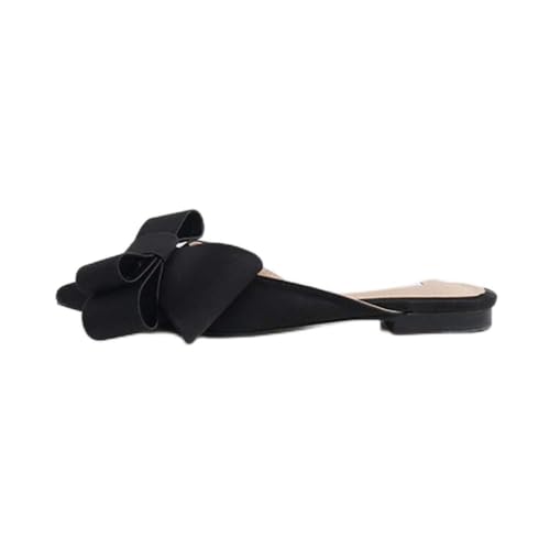 Chaussons en soie coréenne satinée noire avec nœud papillon taille 39.5 pour femme