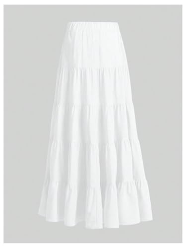 GORGLITTER Women's Boho Flowy Maxi Skirt Layered Ruffle Hem High Waist Swing A Line Long Skirts Casual2