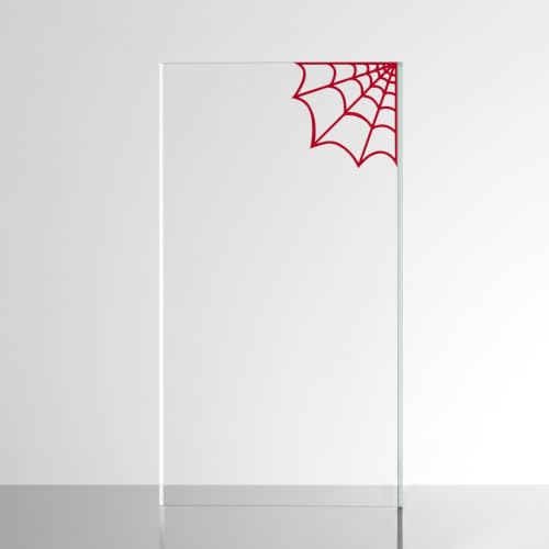 Image of Sticker for Glass & Mirrors | Minimal Vinyl Decal for Bedroom Bathroom & Cafe | Self-Adhesive Quote Aesthetic Mirror Sticker | No Mirror Included (Spider Web, Medium, Transparent Red)