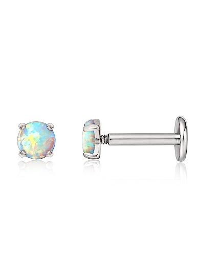 Limerencia 2Pcs 18g Titanium Internally Threaded Tragus Piercing Jewelry Nose Studs Flat Back Earrings Labret, Lip, Helix, Cartilage, Conch, Medusa Piercing for Women Men Sensitive Ears