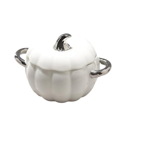 Ollas Cocina Olla de cerámica for estofado con tapa y doble asa, olla multifuncional forma calabaza, cuenco for sopa, for, utensilios cocina(White)