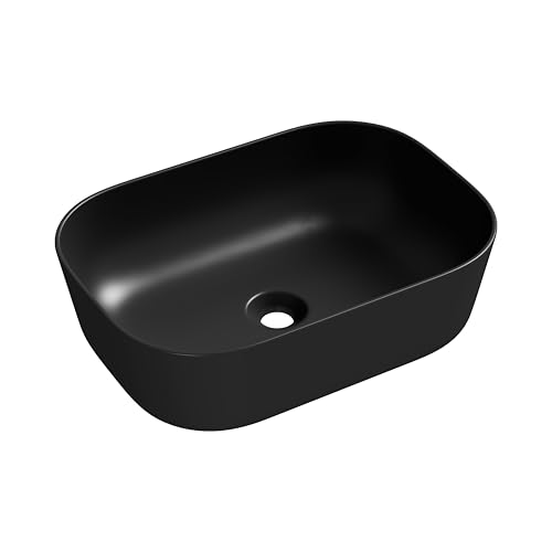 Eridanus Évier de salle de bain rectangulaire à poser – Lavabo carré en porcelaine vitreuse – Lavabo en céramique pour toilettes, vestiaires – Noir...
