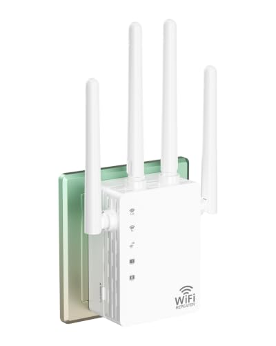 Image of WiFi Extender Signal Booster Dual Band 5GHz /2.4GHz, Up to 12880 Sq.ft Coverage, WiFi Extender Supports 105 Devices, 1-Tap Setup WiFi Booster with Ethernet Port and 4 Antennas